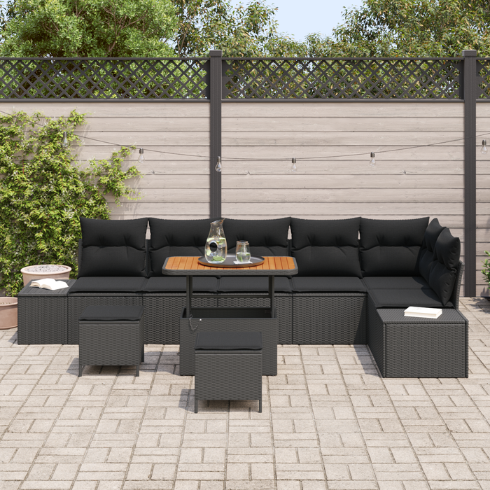 Set de canapea de grădină vidaXL 9 piese cu perne Negru Poliratan Acacia - WALTI WALTI