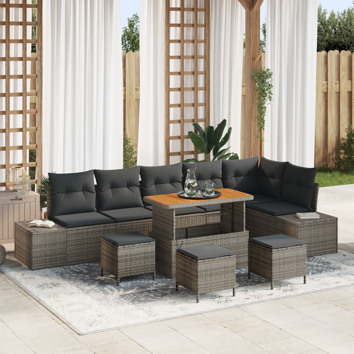 Set canapea grădină vidaXL 10 piese cu perne gri din ratan acacia - WALTI WALTI