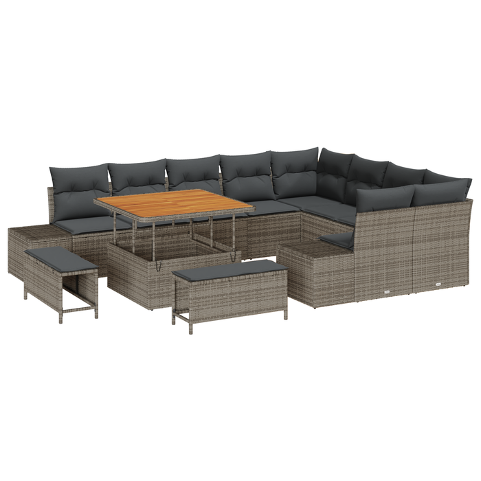 Set canapea grădină 12 piese cu perne gri rattan poli acacia - WALTI WALTI