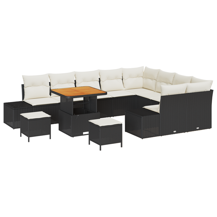 Set de Canapea pentru Grădină cu 12 Piese cu Perne Negru Poliratan Acacia - WALTI WALTI