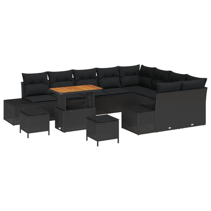 Set de Canape pentru Grădină vidaXL cu 12 Piese și Perne Negru Ratan Polimeric Acacia - WALTI WALTI