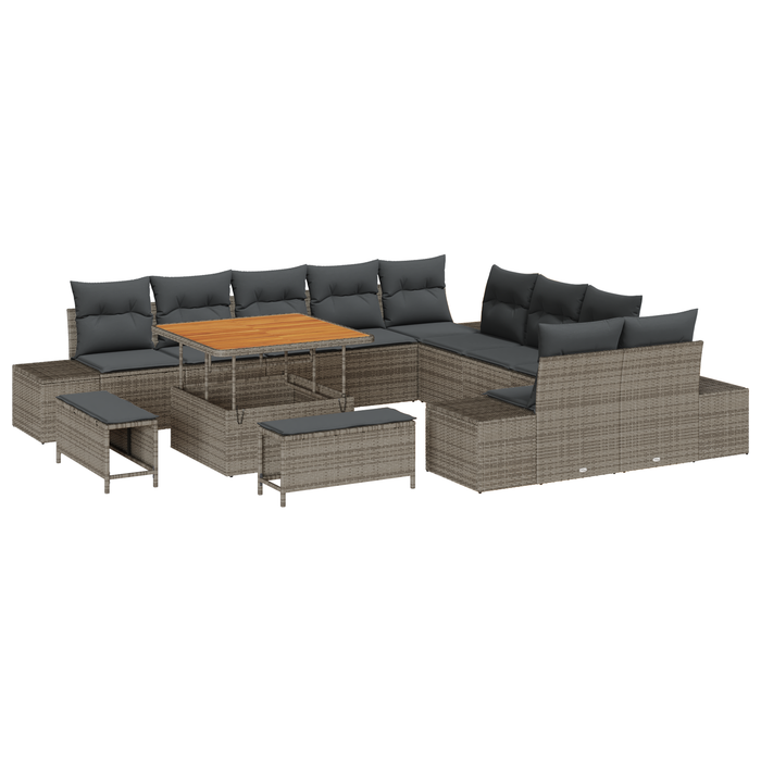 Set de Sofa pentru Grădină vidaXL din 13 Piese cu Perne Gri Poli Ratan Acacia - WALTI WALTI