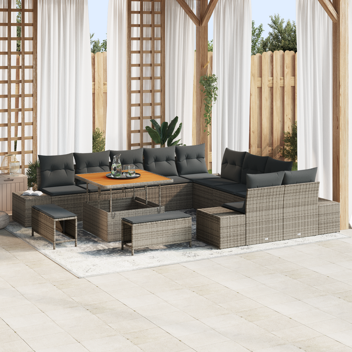Set de Sofa pentru Grădină vidaXL din 13 Piese cu Perne Gri Poli Ratan Acacia - WALTI WALTI