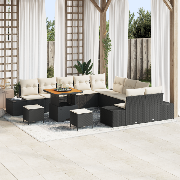 Set de sofa de grădină vidaXL cu 13 piese și perne negre din poliratan acacia - WALTI WALTI