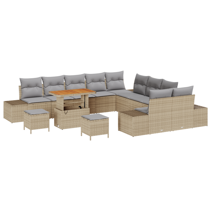 Set Canapea Grădină vidaXL cu 13 Piese și Perne Bej Ratan Polimer Acacia - WALTI WALTI
