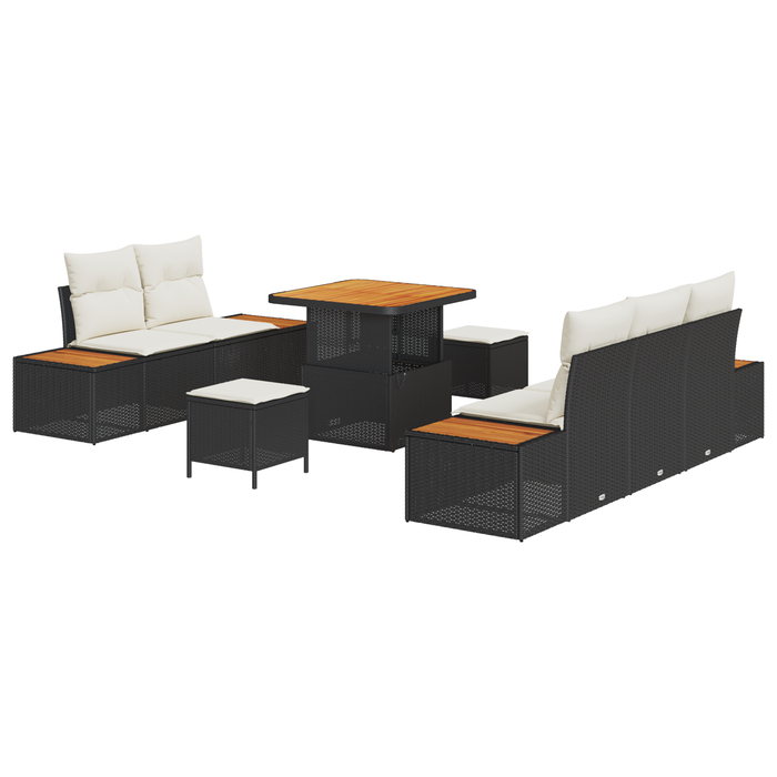 Set de sofa de grădină vidaXL cu 8 piese cu perne Negru Ratan polimer Acacia - WALTI WALTI