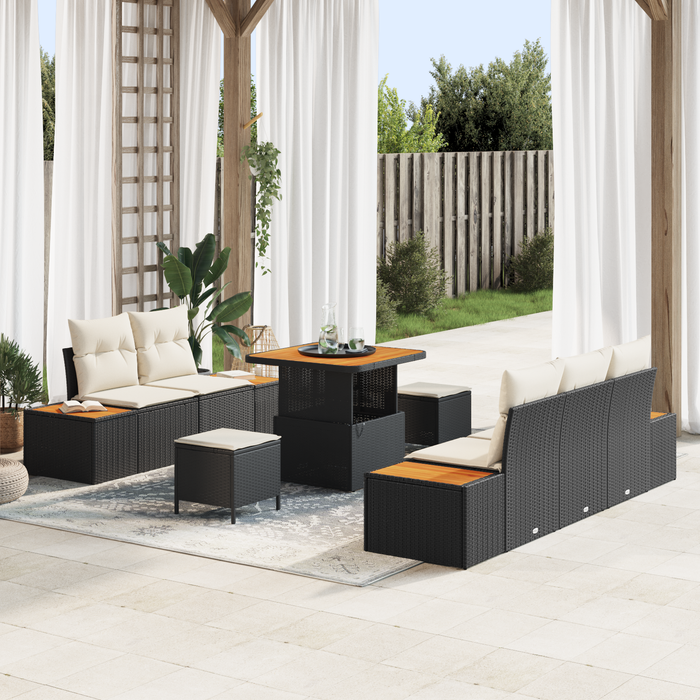 Set de sofa de grădină vidaXL cu 8 piese cu perne Negru Ratan polimer Acacia - WALTI WALTI