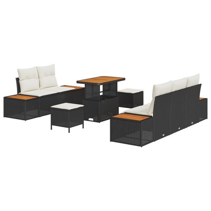 Set de canapea de grădină vidaXL 8 piese cu perne, negru, poliratan, acacia - WALTI WALTI