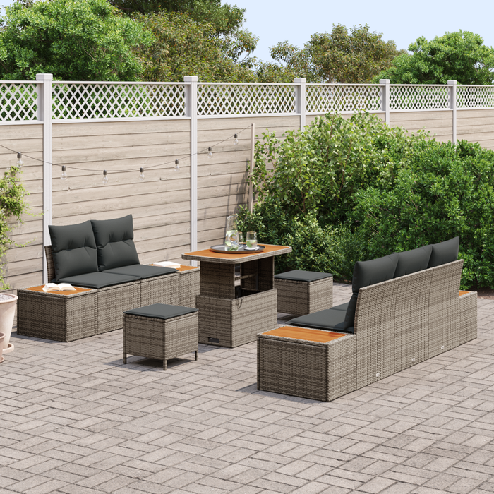 Set de sofa de grădină vidaXL 8 Piese cu Perne Gri Poliratan Acacia - WALTI WALTI