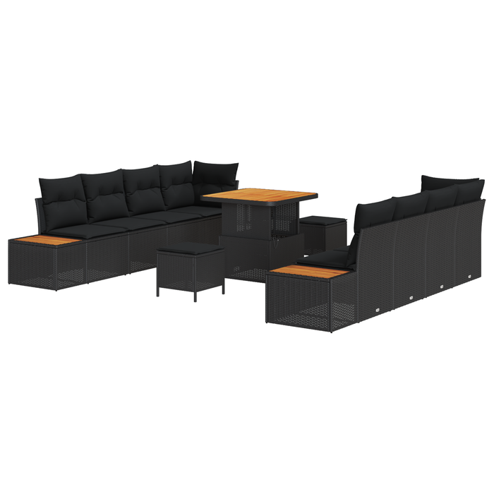 Set de canapea de grădină vidaXL cu perne, negru, ratan poli, acacia - WALTI WALTI
