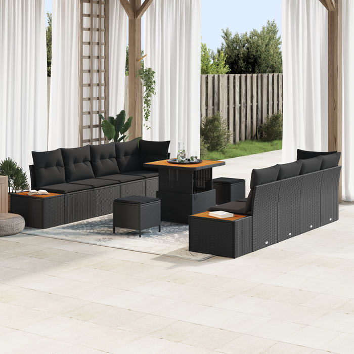 Set de canapea de grădină vidaXL cu perne, negru, ratan poli, acacia - WALTI WALTI
