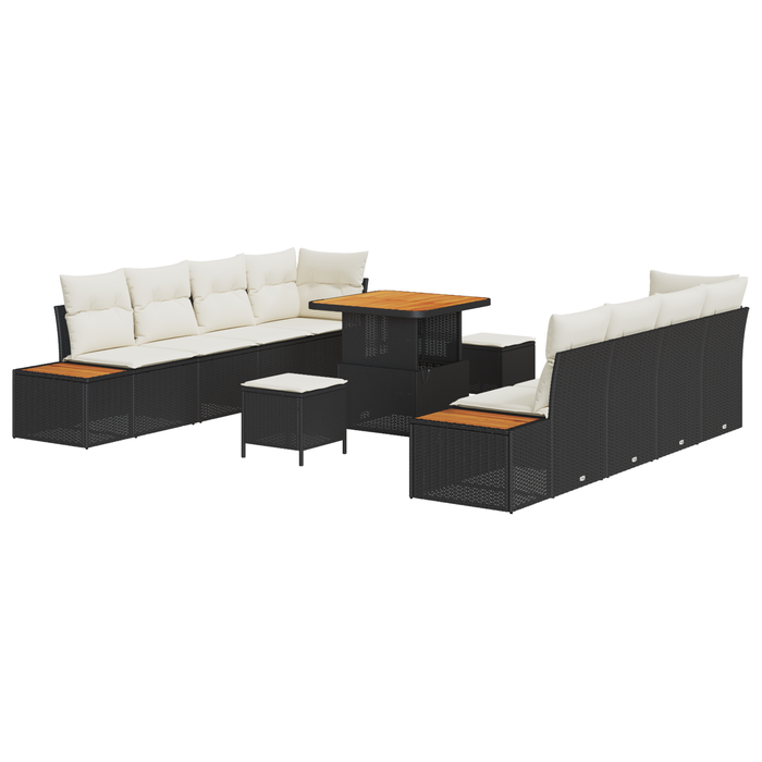 Set de Canapea de Grădină cu 11 Piese cu Perne Negru Poliratan Acacia - WALTI WALTI