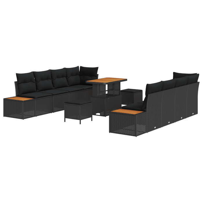 Set de Sofa pentru Grădină cu 11 Piese cu Perne Negru Poli Ratan Acacia - WALTI WALTI