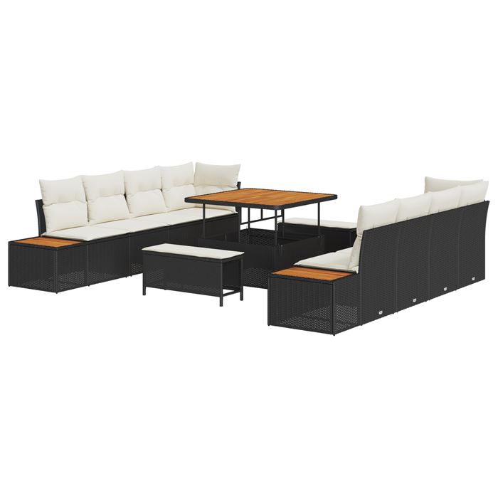 Set de Sofa pentru Grădină de 11 Piese cu Perne Negru Răchită Acacia - WALTI WALTI