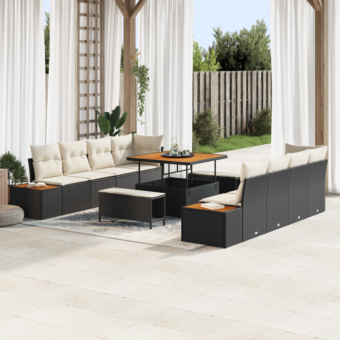Set de Sofa pentru Grădină de 11 Piese cu Perne Negru Răchită Acacia - WALTI WALTI