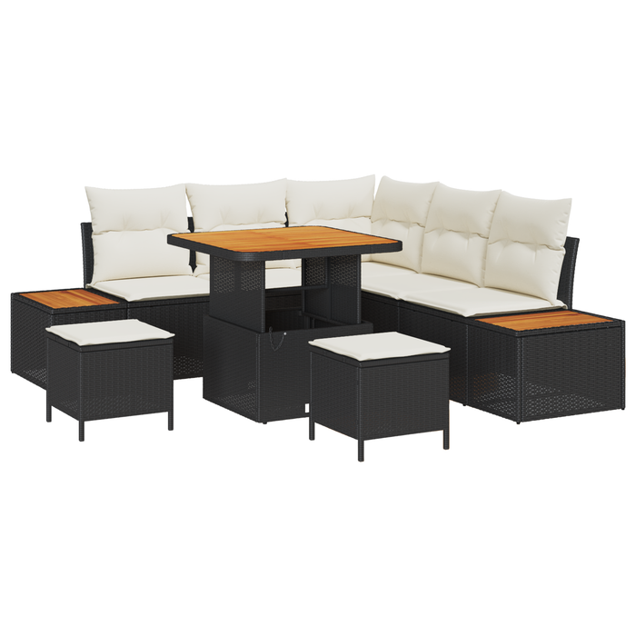 Set Canapele Grădină vidaXL 8 Piese cu Perne Negru Poliratan Acacia - WALTI WALTI