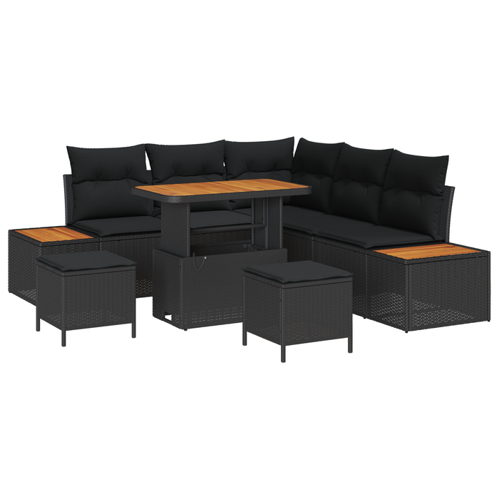 Set de canapea de grădină vidaXL cu 8 perne Negru Poliratan Acacia - WALTI WALTI