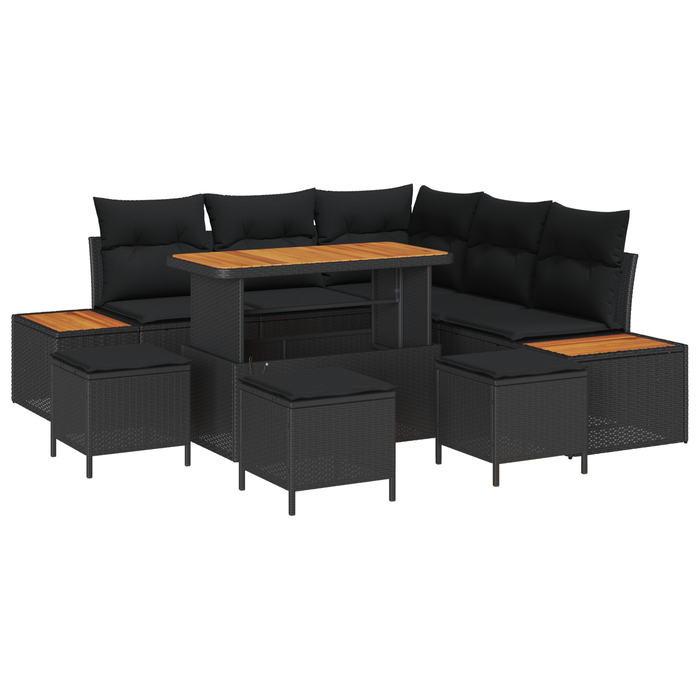 Set canapele grădină vidaXL 9 piese cu perne Negru Ratan Poliuretan Acacia - WALTI WALTI