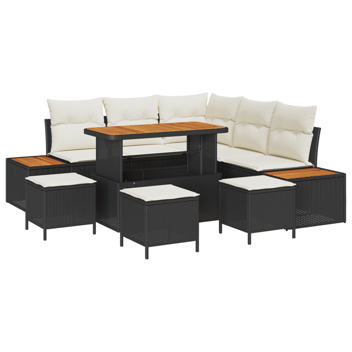 Set de canapea de grădină vidaXL cu 9 piese cu perne Negru Poliratan Acacia - WALTI WALTI