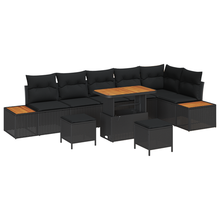 Set de canapele pentru grădină 9 piese cu perne Negru Poliratan Acacia - WALTI WALTI