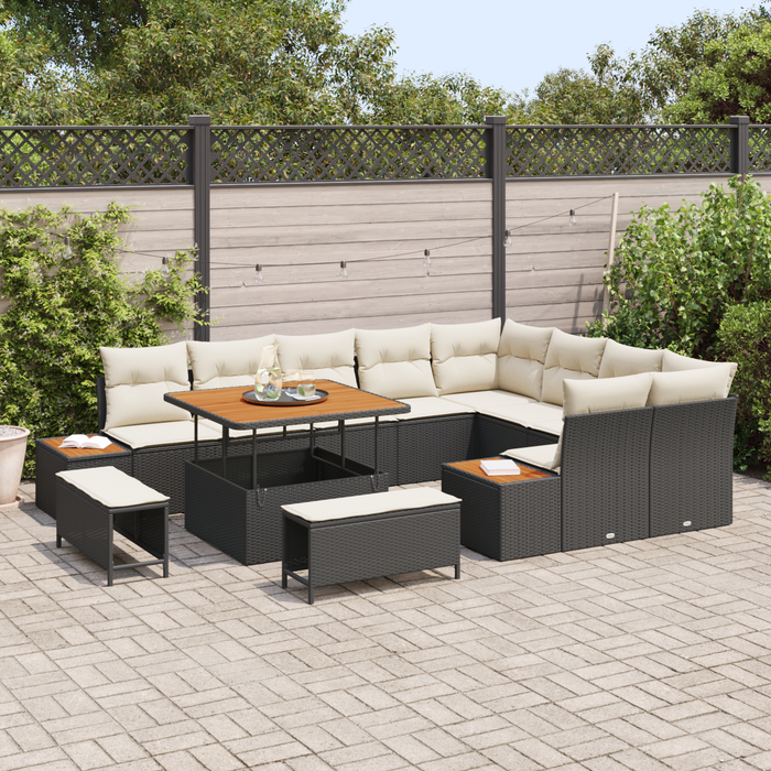 Set de Sofa de Grădină vidaXL cu 12 Piese și Perne din Ratan Polimer Negru - WALTI WALTI