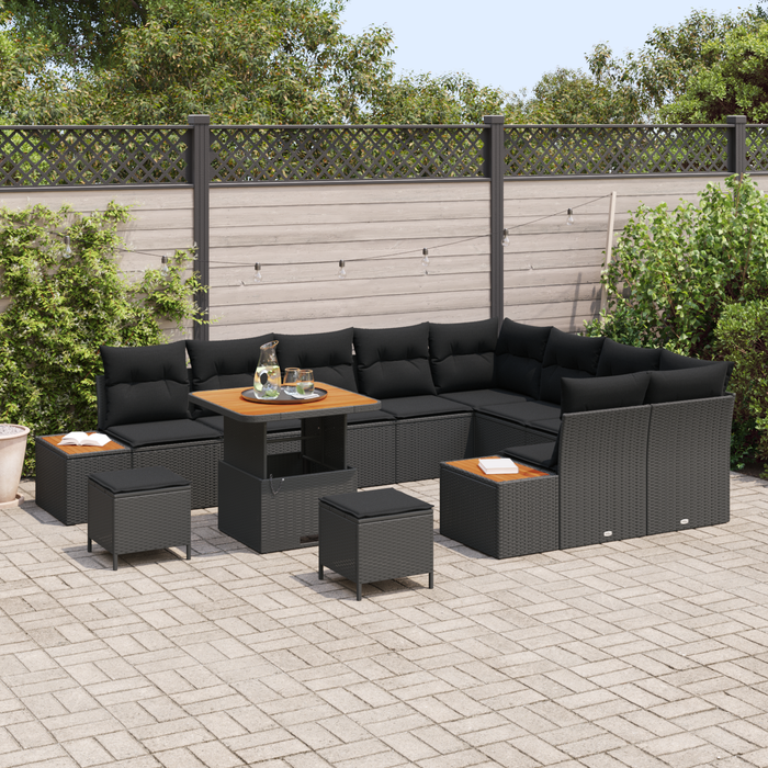 Set de canapea vidaXL 12 Piese cu perne Negru Poliratan Acacia - WALTI WALTI