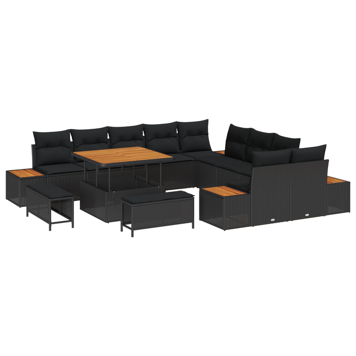 Set de 13 Piese Sofa de Grădină cu Pernuțe Negru Poliratan Acacia - WALTI WALTI