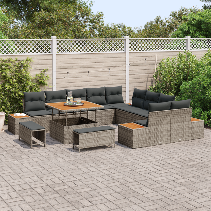 Set de Sofa de Grădină vidaXL 13 Piese cu Perne Gri Poli Ratan Acacia - WALTI WALTI