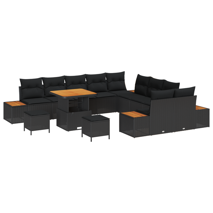 Set de canapele de grădină vidaXL 13 piese cu perne Ratan negru Acacia - WALTI WALTI