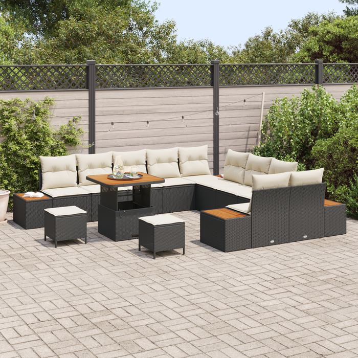 Set de canapea de grădină vidaXL 13 piese cu perne Negru Poliratan Acacia - WALTI WALTI