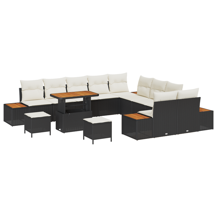 Set de sofa de grădină vidaXL 13 Piese cu perne Negru Poliratan Acacia - WALTI WALTI