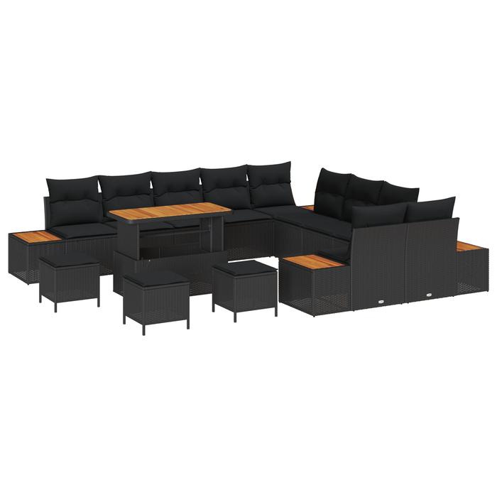 Set de 14 piese de sofa de grădină cu pernuțe Poliratan negru Acacia - WALTI WALTI