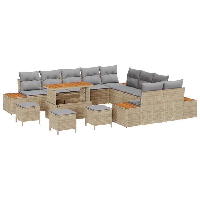 Set de 14 Piese Sofa pentru Grădină cu Pernițe Bej Poliratan Acacia - WALTI WALTI