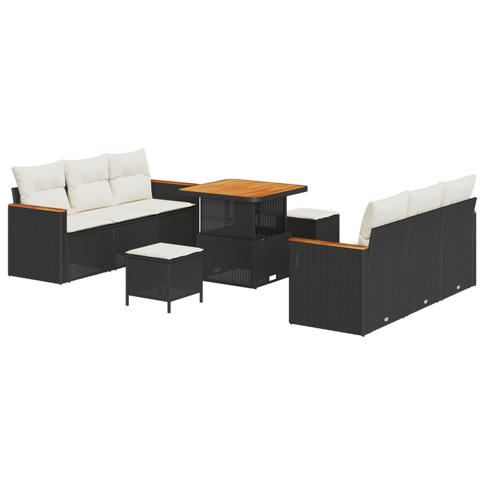 Set de canapea pentru grădină cu 9 piese, perne negre, ratan polimeric, acacia - WALTI WALTI