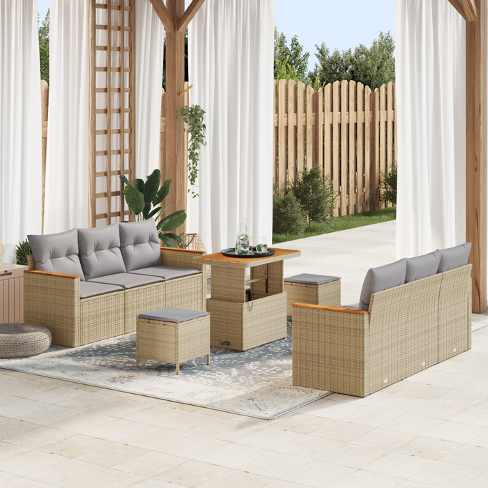 Set de sofa pentru grădină 9 piese cu perne bej din ratan poli acacia - WALTI WALTI