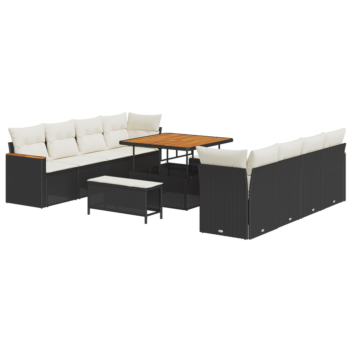 Set Canapea Grădină vidaXL cu 11 Piese, Perne Negre din Rattan Acacia - WALTI WALTI