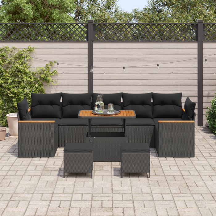 Set de 10 Piese pentru Grădină cu Perne Negru Ratan PE Acacia - WALTI WALTI