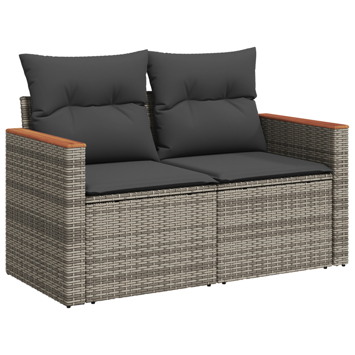 Set de Canapea de Grădină de 10 Piese cu Perne Gri din Ratan Polimer Acacia - WALTI WALTI