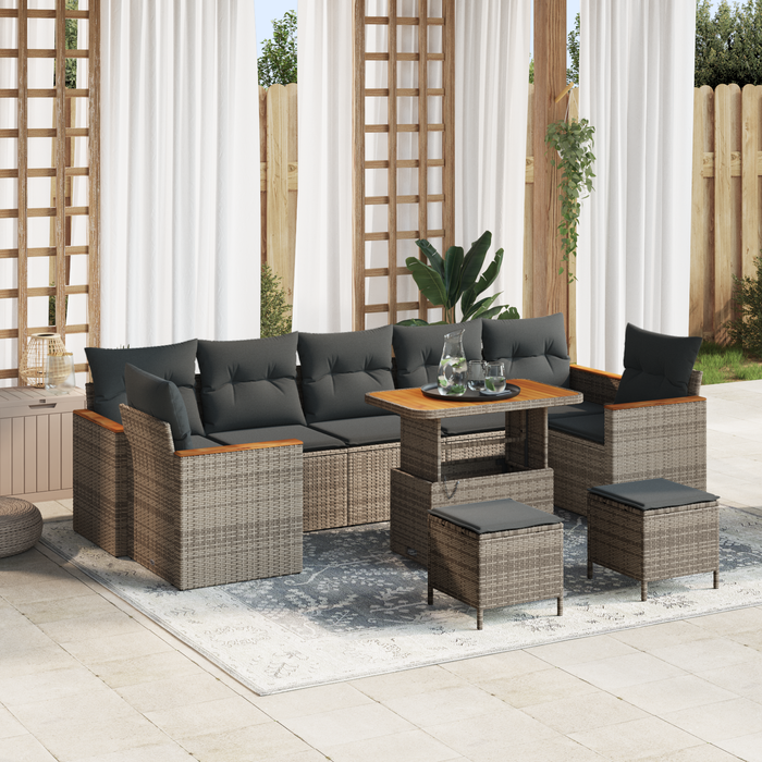 Set de Canapea de Grădină de 10 Piese cu Perne Gri din Ratan Polimer Acacia - WALTI WALTI