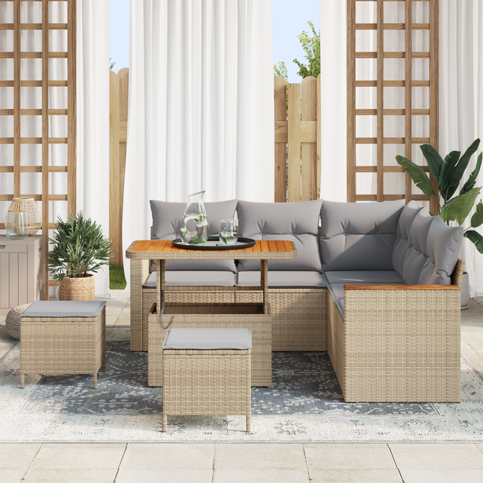 Set canapea grădină vidaXL cu perne Bej Poli Ratan Acacia - WALTI WALTI