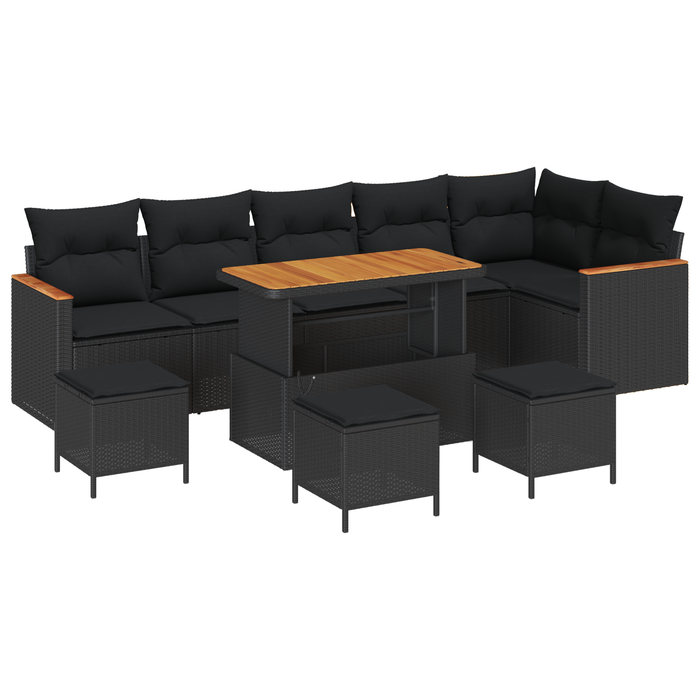 Set de Canapele pentru Grădină vidaXL de 10 Piese cu Perne Negru Poliratan Acacia - WALTI WALTI