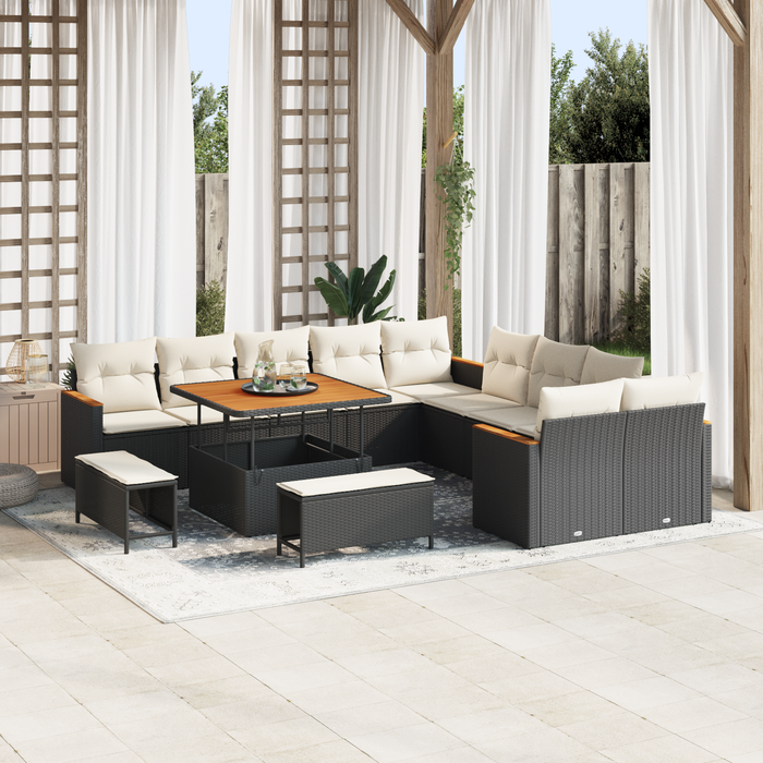 Set canapea grădină vidaXL cu perne negre ratan poli acacia - WALTI WALTI