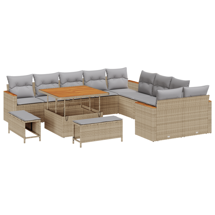 Set canapea gradina vidaXL 13 Piese cu Perne Bej Poliratan Acacia - WALTI WALTI