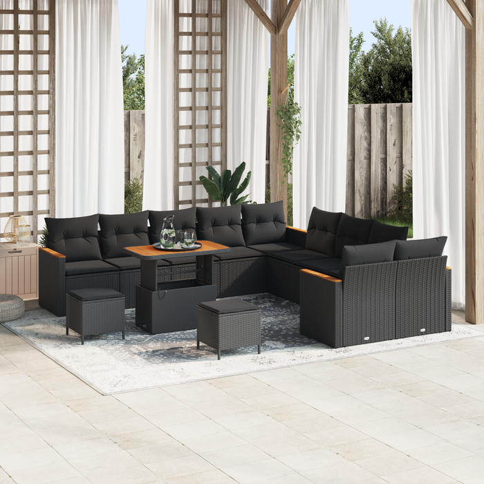 Set de Canapea Grădină vidaXL 13 Piese cu Pernuțe Negru Ratan Polimer Acacia - WALTI WALTI