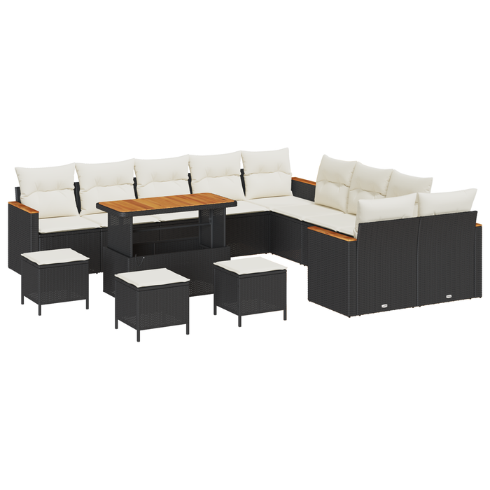 Set de canapea de grădină vidaXL cu 14 piese și perne Negru Ratan sintetic Acacia - WALTI WALTI