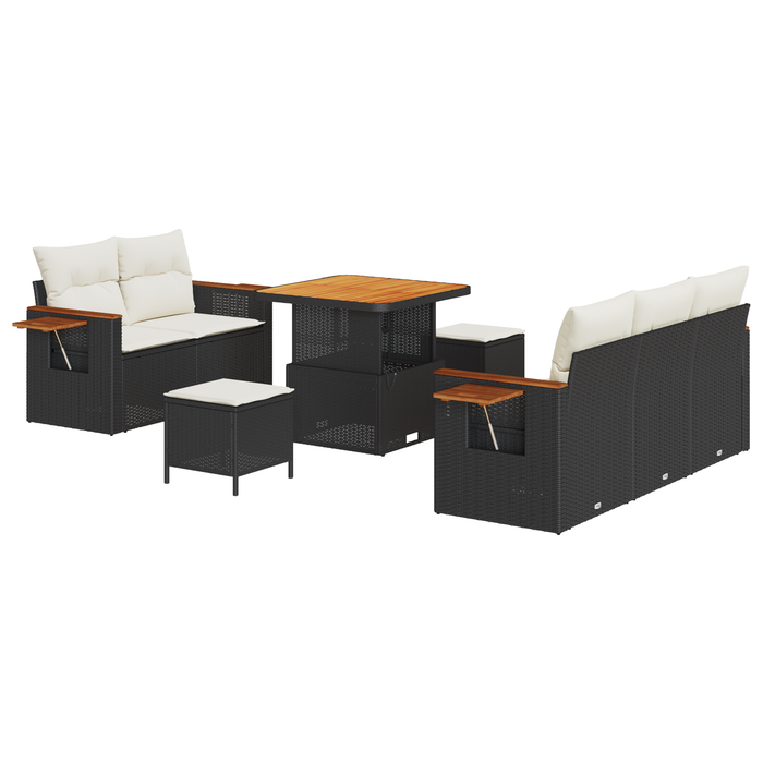 Set de canapea de grădină vidaXL 8 piese cu perne Negru Poliratan Acacia - WALTI WALTI