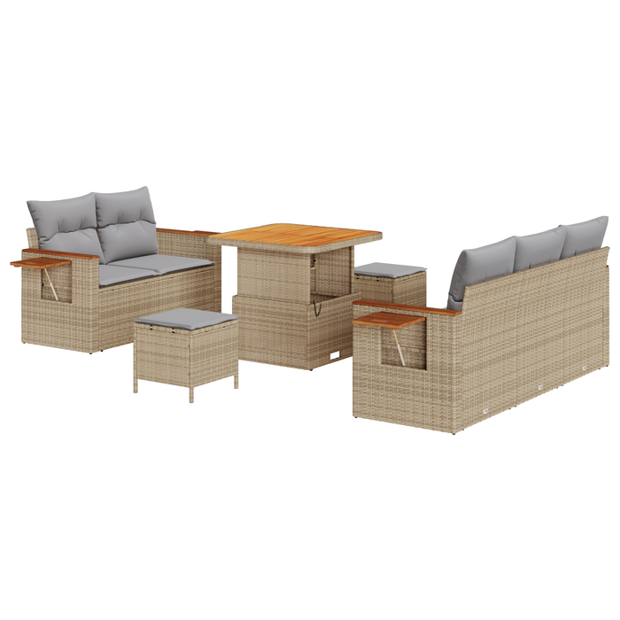 Set de Sofa de Grădină vidaXL cu 8 Piese și Perne Bej din Ratan Sintetic Acacia - WALTI WALTI