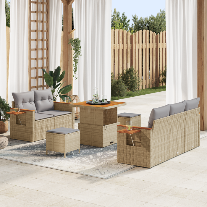 Set de Sofa de Grădină vidaXL cu 8 Piese și Perne Bej din Ratan Sintetic Acacia - WALTI WALTI