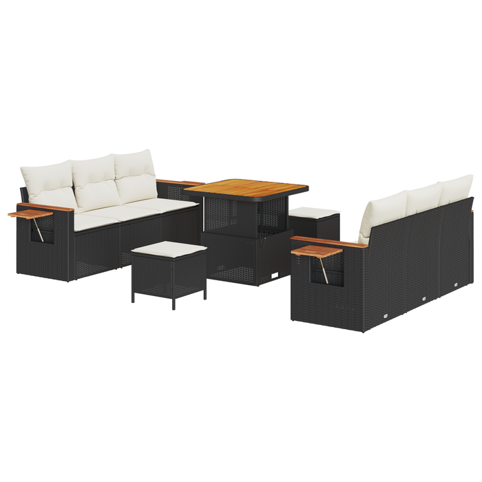 Set de Sofa de Grădină vidaXL cu 9 Piese și Perne din Ratan Poliester Negru - WALTI WALTI