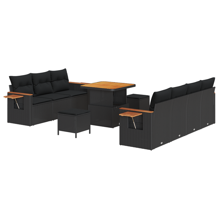 Set de Sofa pentru Grădină vidaXL 10 Piese cu Perne Negre Ratan Poli Acacia - WALTI WALTI